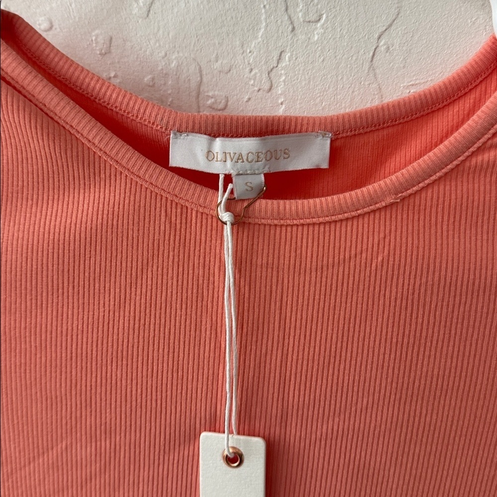 Olivaceous Pink Baby Crop Ribbed T Shirt Stretchy Small NWT - Picture 2 of 2